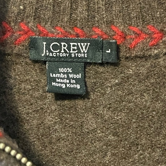 J. Crew | Lambswool Brown Fair Isle Quarter Zip Sweater Size Large - Picture 3 of 5